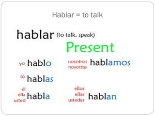 Hablar = to talk
 