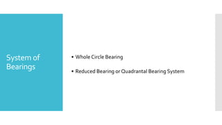 System of
Bearings
• Whole Circle Bearing
• Reduced Bearing or Quadrantal Bearing System
 