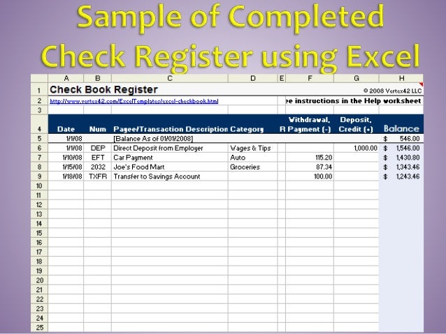 online checkbook registers