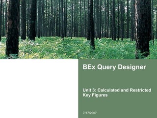 BEx Query Designer Unit 3: Calculated and Restricted Key Figures 7/17/2007 