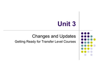 Unit 3
Changes and Updates
Getting Ready for Transfer Level Courses
 