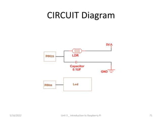 CIRCUIT Diagram
71
5/16/2022 Unit 3 _ Introduction to Raspberry Pi
 