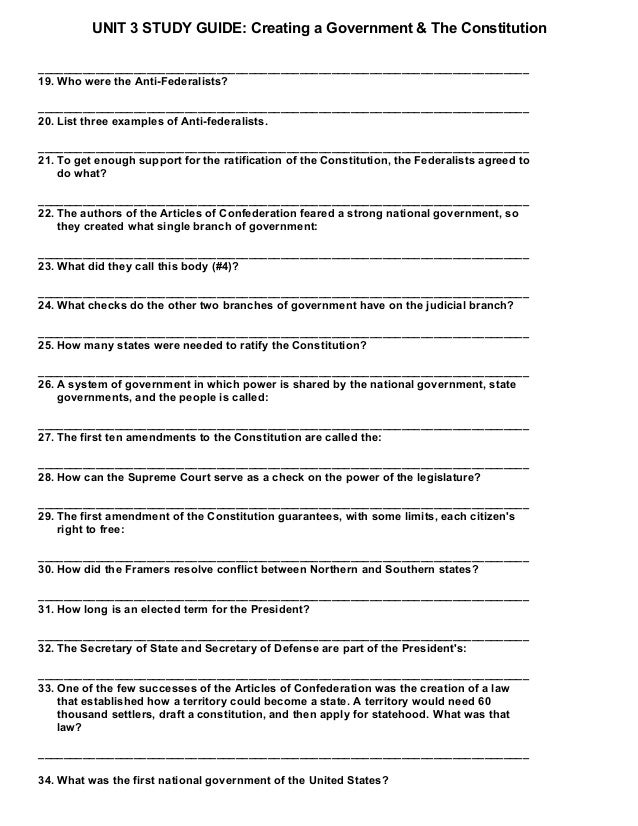 Unit 3 Constitution Study Guide