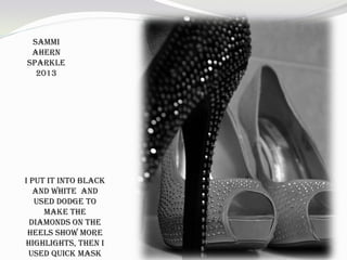 Sammi
Ahern
Sparkle
2013
I put it into black
and white and
used dodge to
make the
diamonds on the
heels show more
highlights, then I
used quick mask