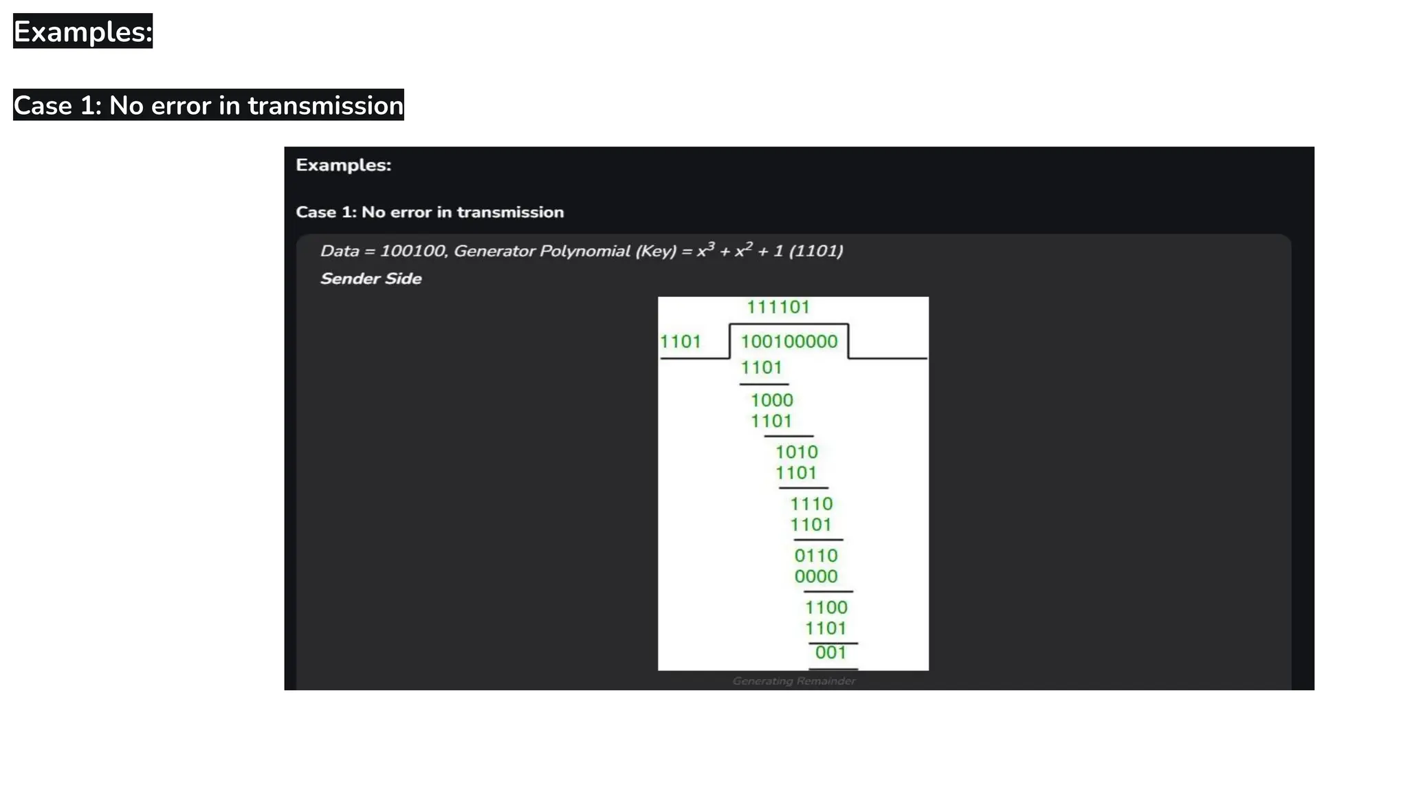 Examples: Case 1: No error in transmission 
