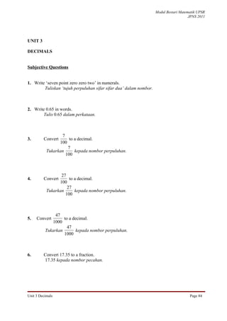 Unit 3 decimals