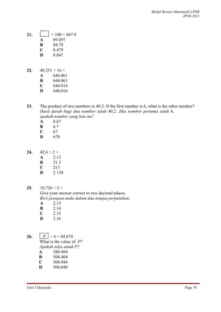 Unit 3 decimals