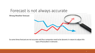 9
Forecast is not always accurate
Wrong Weather forecast
So some times forecast are not accurate and thus companies need to be dynamic in nature to adjust this
type of fluctuation in demand .
 