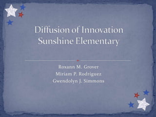 Roxann M. Grover Miriam P. Rodríguez Gwendolyn J. Simmons Diffusion of InnovationSunshine Elementary 