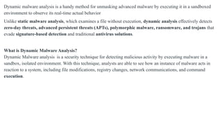Dynamic malware Analysis with samples & tool | PPTX