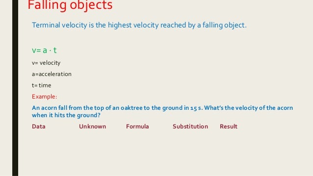 When a falling object has reached its terminal velocity, what is its acceleration?