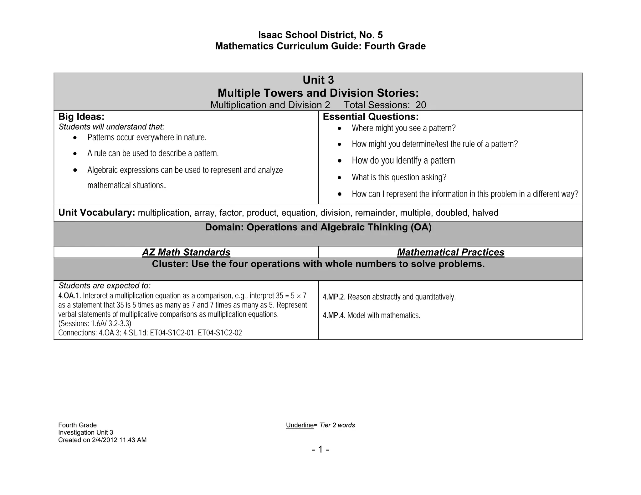 Unit 3 Fourth Grade 2012 2013 | PPT