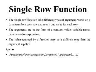 Unit 3 - Function & Grouping,Joins and Set Operations in ORACLE | PPT