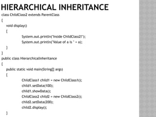 INHERITANCE in Java , Types of Inheritance | PPTX