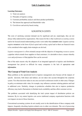 Unit 3 logistics costs lscm (18 pages)logistics management | PDF
