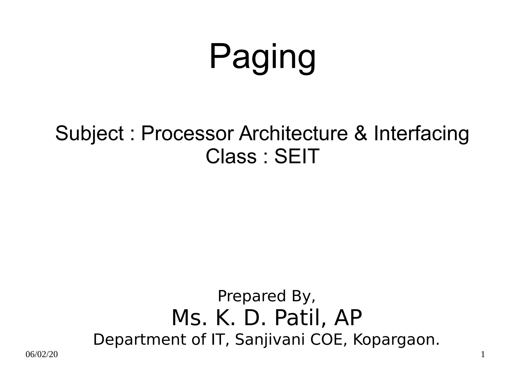 PAI Unit 3 Paging in 80386 Microporcessor PPT
