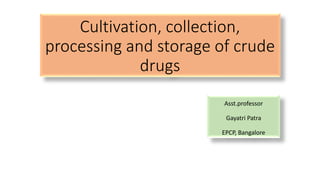 Cultivation, collection,
processing and storage of crude
drugs
Asst.professor
Gayatri Patra
EPCP, Bangalore
 
