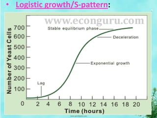 • Logistic growth/S-pattern:
 
