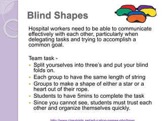 Blind Shapes 
Hospital workers need to be able to communicate 
effectively with each other, particularly when 
delegating ...