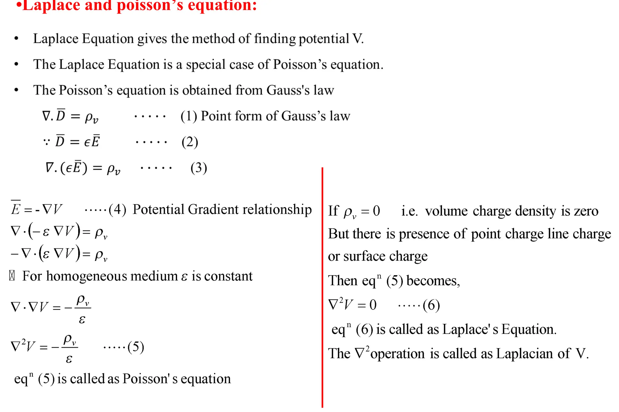 •Laplace and poisson’s equation:
 