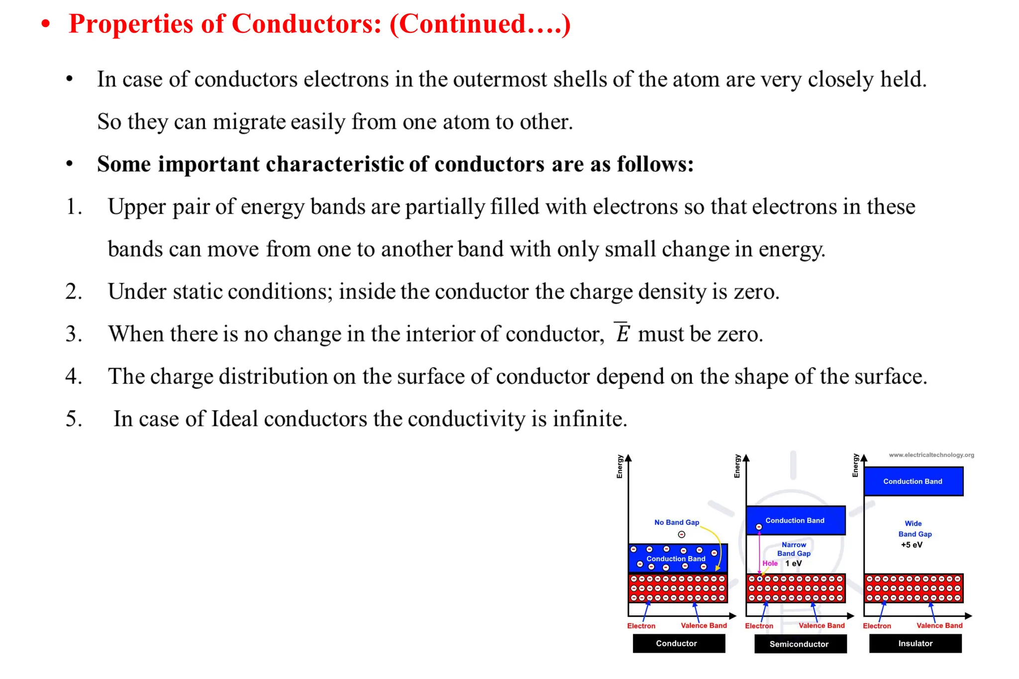 • Properties of Conductors: (Continued….)
 