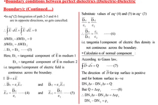 •Boundary conditions between perfect dielectrics (Dielectric-Dielectric
Boundary): (Continued…)
•In eqn
(2) Integration of path 2-3 and 4-1
are in opposite directions, so gets cancelled.
 