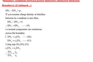 •Boundary conditions between perfect dielectrics (Dielectric-Dielectric
Boundary): (Continued…)
 