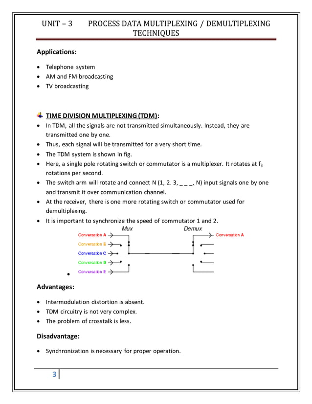Unit – 3 process data multiplexing demultiplexing techniques | PDF