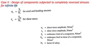 Case II : Design of components subjected to completely reversed stresses
for infinite life
 