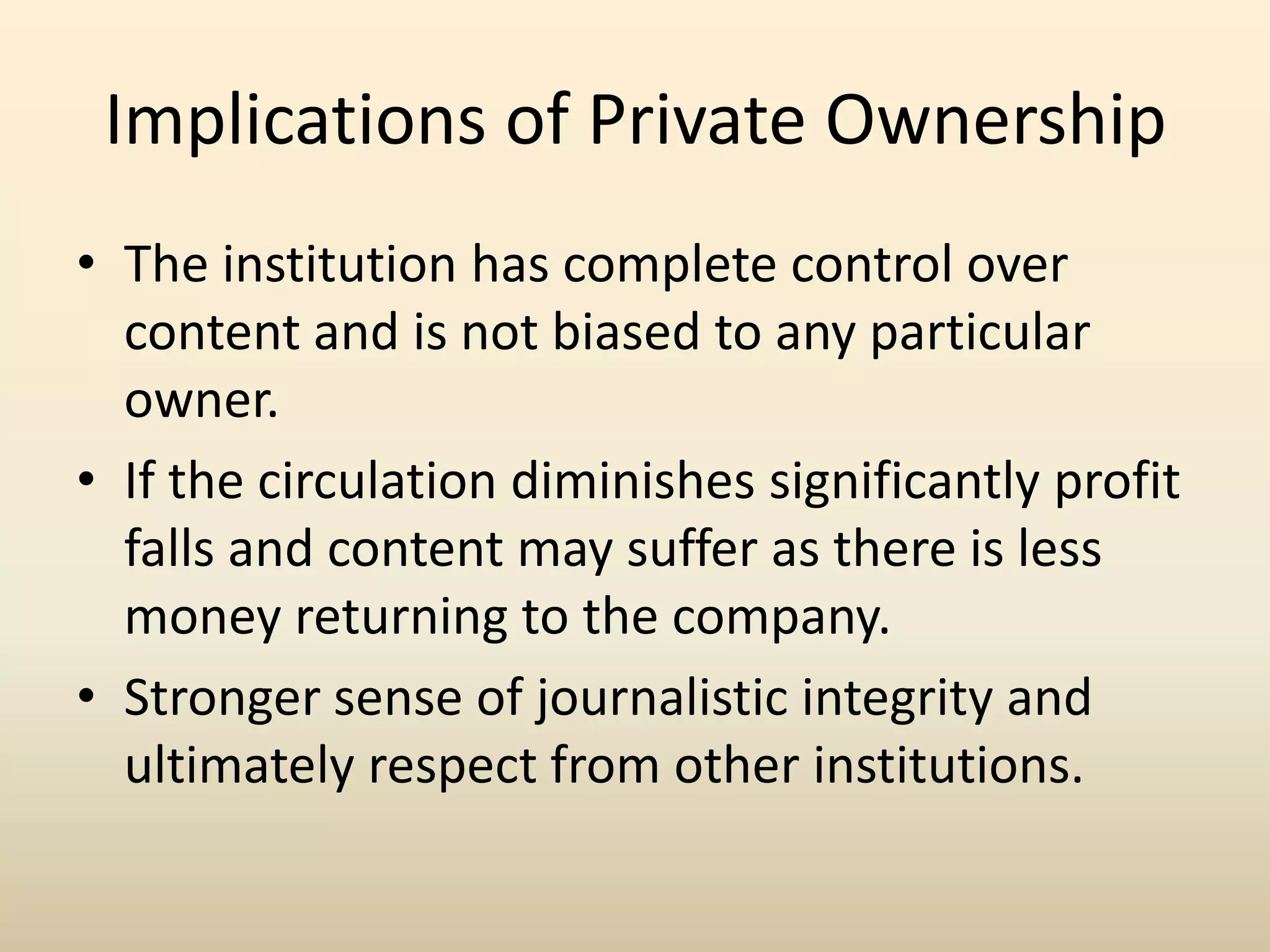 News CorporationThis is a Public Vertically Integrated Company which was founded by Rupert Murdoch. The funding for the papers ran by NC comes from within the News Corporation.Each Paper was originally independent and later bought by News Corp.