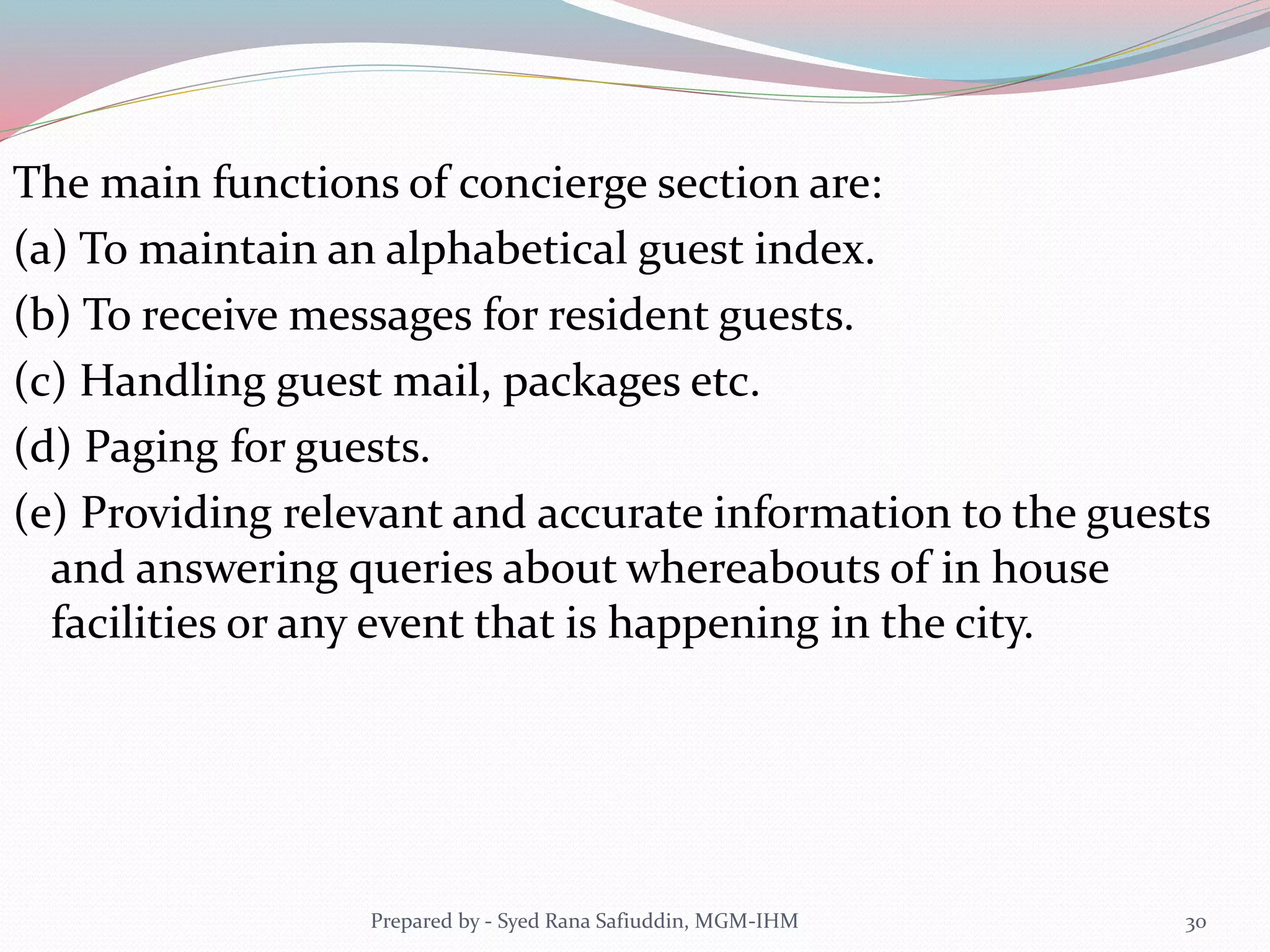 Role of Front Office