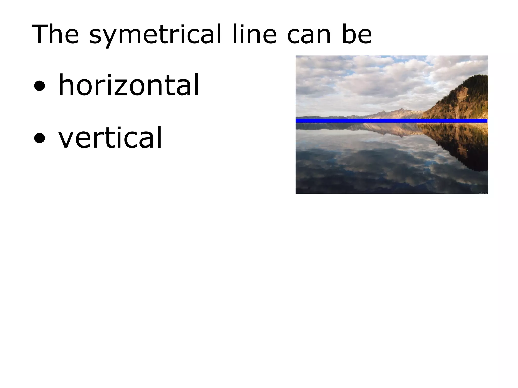 The symetrical line can be horizontal vertical 
