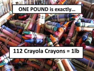 ONE POUND is exactly… 112 Crayola Crayons = 1lb Photo Credit: http://www.flickr.com/photos/leighty/ 