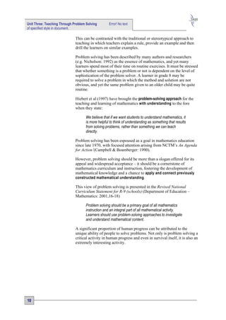 Ace Maths Unit Three: Teaching Through Problem Solving (word) | DOC