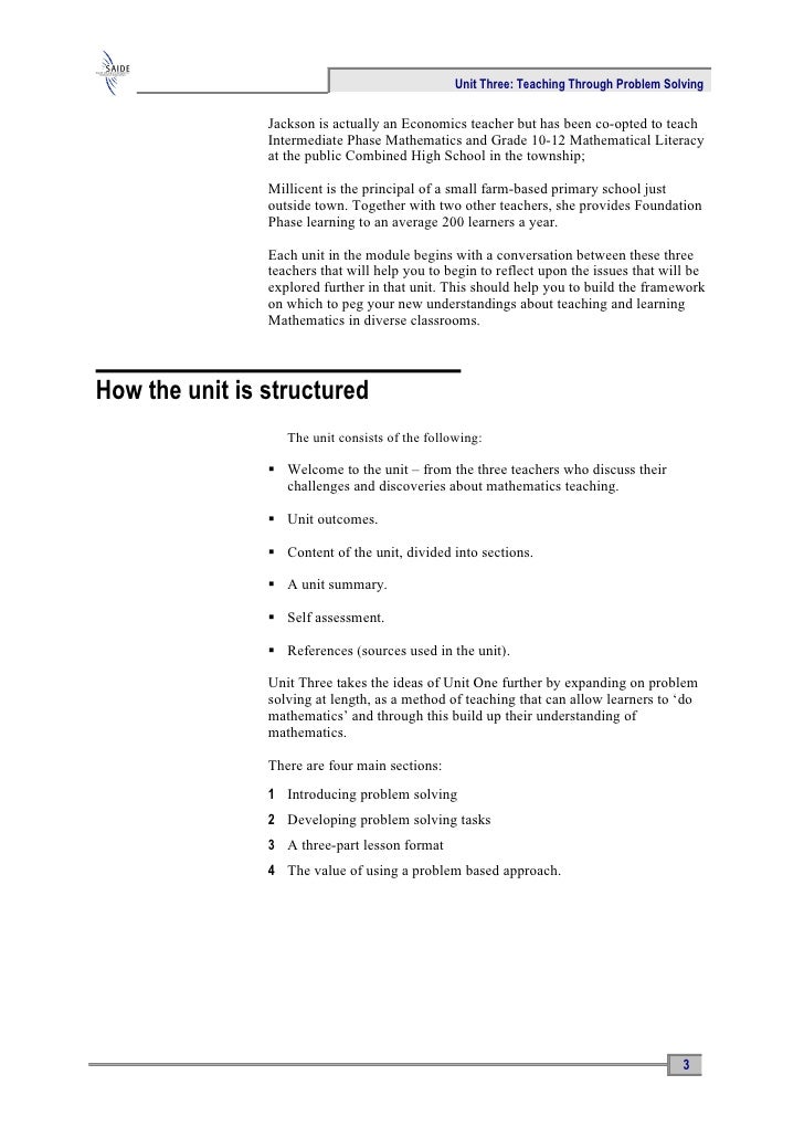 Ace Maths Unit Three: Teaching Through Problem Solving (word)