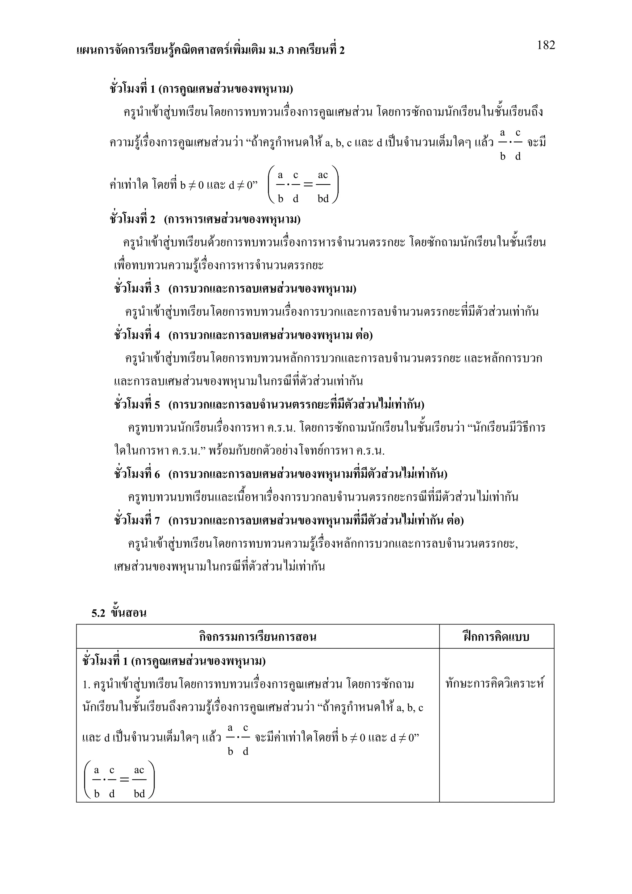 ก         ก                F                        F               .3                          2                                                                         182


                         1 (ก                         F                        )
                           F F                            ก                         ก                         F            ก      ก    ก
                                                                                                                                                                     a c
                     F     ก                      F           F   F       ก                 F a, b, c                 d                                     F         ⋅
                                                                                                                                                                     b d
                                                     a c ac
              F F                    b≠0     d≠0  ⋅ = 
                                                                         
                                                  b d bd 
                         2 (ก              F                    )
                           F F          F ก                      ก                 ก            ก                                                   ก
                                      F ก                         ก
                          3 (ก ก ก                    F                     )
                            F F              ก                    ก ก ก                           ก                                                              F         Fก
                          4 (ก ก ก                      F                     F)
                             F F             ก                  กก ก ก                            ก                                                                  กก         ก
                    ก               F              ก                  F Fก
                          5 (ก ก ก                                 ก          F        F Fก )
                                   ก          ก     .. . ก ก                     ก                                                         F            ก                   ก
                       ก          .. . F ก ก F                         Fก     .. .
                          6 (ก ก ก                          F                        F      F Fก )
                                                              ก ก                  ก ก                                                          F               F Fก
                          7 (ก ก ก                        F                        F       F Fก F                                              )
                              F F            ก                      F       กก ก ก                                                                                   ก ,
                     F                   ก       F             F Fก

 5.2
                                          กก                  ก           ก                                                                         กก
               1 (ก                   F                               )
1.              F F                       ก                               ก                   F                   ก       ก            ก ก                                          F
  ก                                           F      ก                         F        F         F       ก                F a, b, c
                                                    a c
          d                                       F ⋅                         F F                     b≠0                 d≠0
                                                    b d
 a ⋅ c = ac 
            
 b d bd 
 
