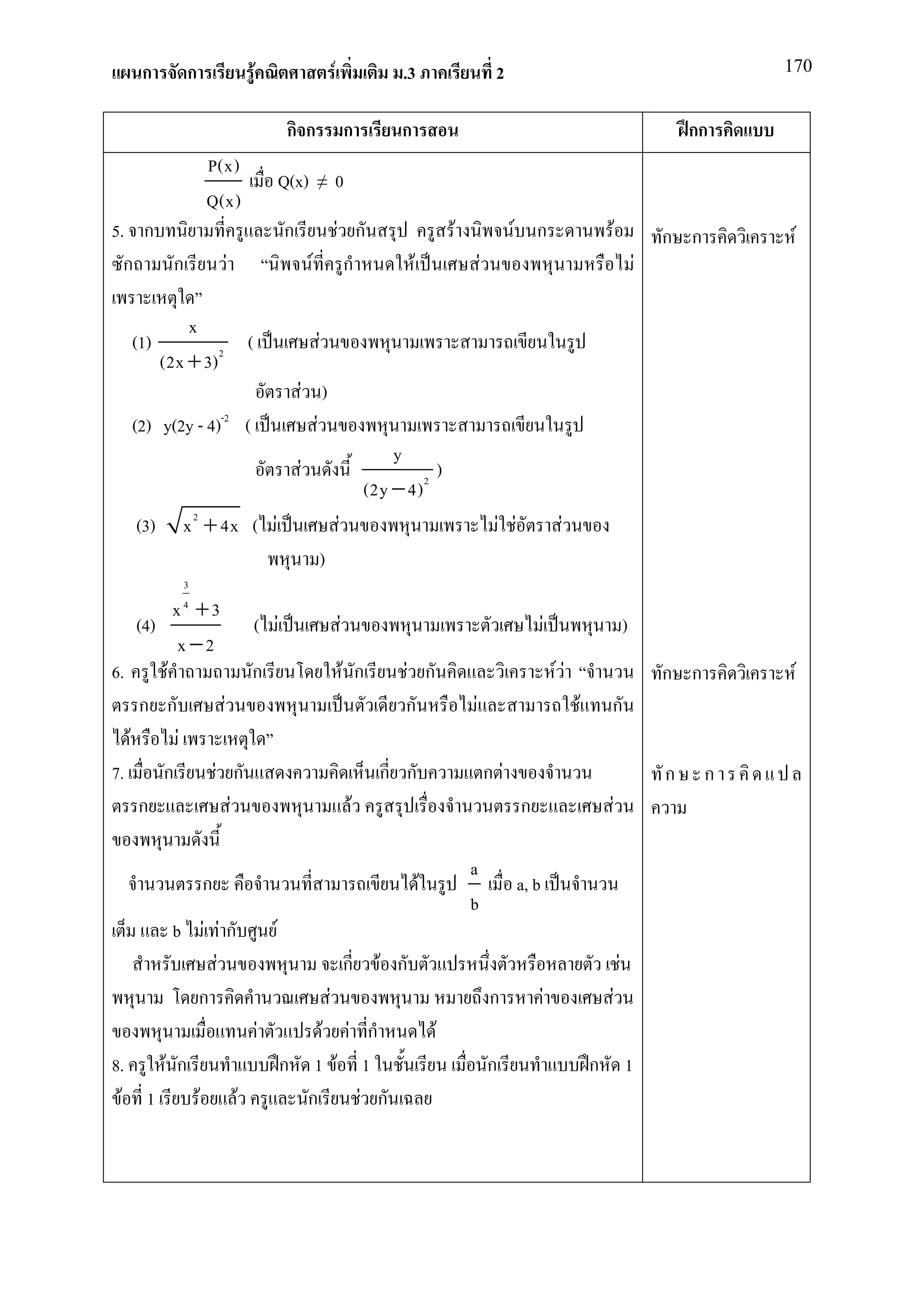 ก            ก                    F                                F                      .3                          2                                                                      170


                                                         กก                              ก         ก                                                                                             กก
                           P(x)
                                                        Q(x)         ≠       0
                           Q(x)
5. ก                                                    ก                        F ก                               F                 F ก                             F                       ก ก        F
  ก  ก                              F                            F                ก                    F                   F                                                             F

                   x
         (1)              (                                          F
               (2x + 3) 2
                                                                F )
                               -2
         (2) y(2y - 4) (                                          F
                                                                                                  y
                                                            F                                            )
                                                                                              (2y − 4) 2
         (3)           x 2 + 4x ( F                                              F                                                 F F                   F
                                                                     )
                       3
                x +3   4
         (4)                                ( F                                      F                                                          F                                    )
                 x −2
6.          F                               ก                                            F ก        F ก                                                 FF                                   ก ก        F
          ก ก                   F                                                                   ก                  F                                     F       ก
     F             F
7.             ก               F ก                                                              ก ก                            ก F                                                           ก     ก
         ก                       F                                                        F                                              ก                               F

                                                                                                                       a
                           ก                                                                               F                             a, b
                                                                                                                       b
                b F Fก                              F
                    F                                                                    ก      F ก                                                                              F
                  ก                                                      F                                                     ก                    F                        F
                                                F           F F ก                                              F
8.   F ก                                                ก 1 F 1                                                                ก                                 ก                   1
 F 1     F                              F                 ก     F ก
 