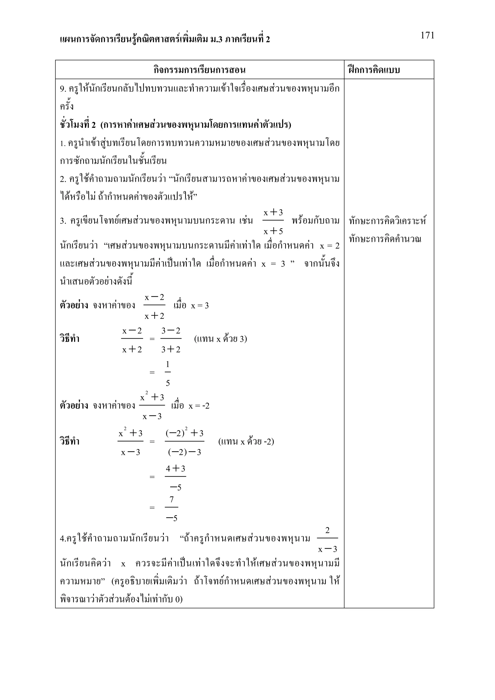 ก                        ก                                        F                            F                                   .3                            2                                           171


                                                                               กก                           ก                           ก                                                                   กก
9.               F ก                               ก                                                                                         F                                F                     ก

       2 (ก                                                        F            F                                                            ก                    F                       )
1.       F F                                                                   ก                                                                                      F
ก ก        ก
2.   F                                                                 ก                F           ก                                                 F                               F
   F    F Fก                                                            F                                           F
                                                                                                                                                 x +3
3.                                                 F                       F                                                        ก             F                                           F ก           ก ก    F
                                                                                                                                                 x +5
 ก                F                                        F                                                            ก                  F F      ก                                          F x=2        ก ก
                          F                                                         F                       F                            ก     F x=3                                            ก
                                      F
                                                       x −2
         F                                     F                    x=3
                                                       x+2
                                                  x −2 3−2
                                                          =          ( x F 3)
                                                  x +2 3+ 2
                                                            1
                                                          =
                                                            5
                                                        2
                                                      x +3
     F                                         F                   x = -2
                                                       x −3
                                                   2
                                                 x +3       ( −2) 2 + 3
                                                          =               ( x F -2)
                                                  x −3       ( −2) − 3
                                                            4 +3
                                                          =
                                                              −5
                                                              7
                                                          =
                                                            −5
                                                                                                                                                                                                  2
4.           F                                                         ก                    F                   F                   ก                     F
                                                                                                                                                                                                x −3
 ก                                F                    x                                        F                               F                             F                   F
                                          (                                                             F                   F                Fก                           F                             F
                      F                    F                   F               F F ก 0)
 