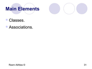 Reem AlAttas © 31
Main Elements
Classes.
Associations.
 