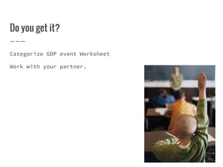 Do you get it?
Categorize GDP event Worksheet
Work with your partner.
 