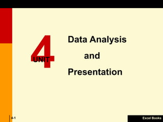 Research Fundamentals and Terminology
1-1 Excel Books4-1
4UNIT
Data Analysis
and
Presentation
 