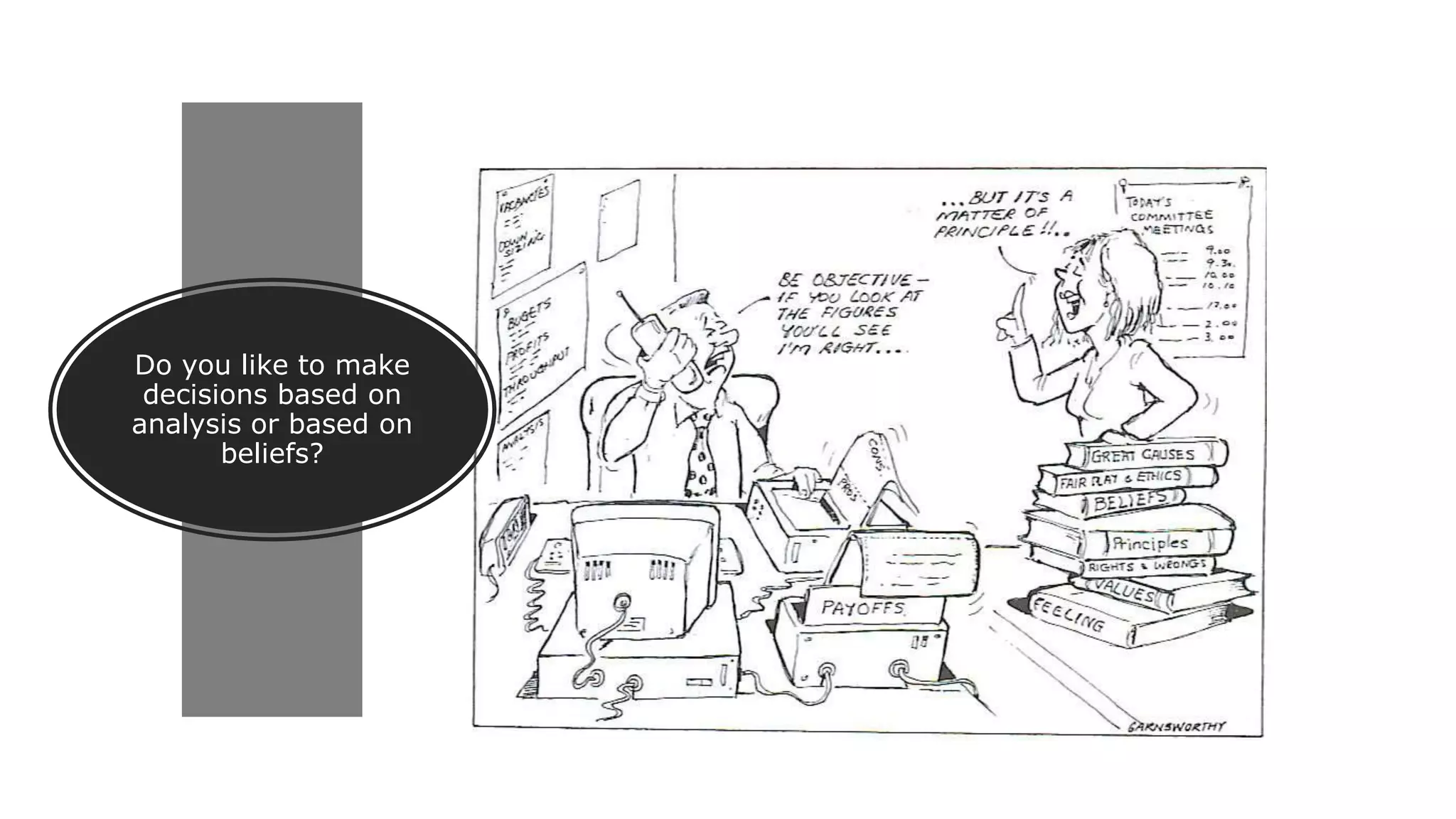 Do you like to make
decisions based on
analysis or based on
beliefs?
 