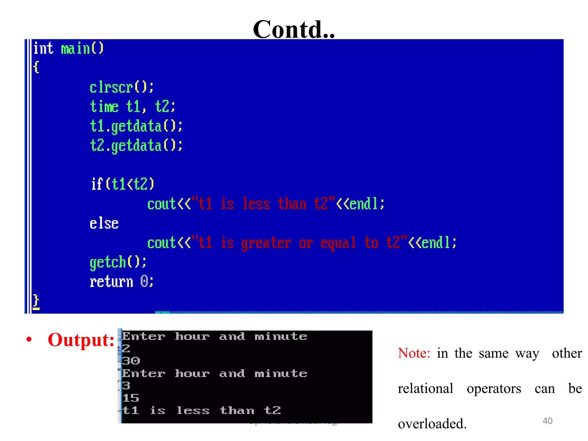 Contd..
• Output:
40By: Tekendra Nath Yogi
Note: in the same way other
relational operators can be
overloaded.
 