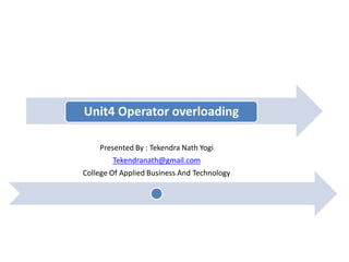 Unit4 Operator overloading
Presented By : Tekendra Nath Yogi
Tekendranath@gmail.com
College Of Applied Business And Technology
 
