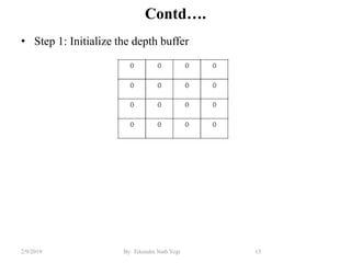 Contd….
• Step 1: Initialize the depth buffer
15By: Tekendra Nath Yogi2/9/2019
 