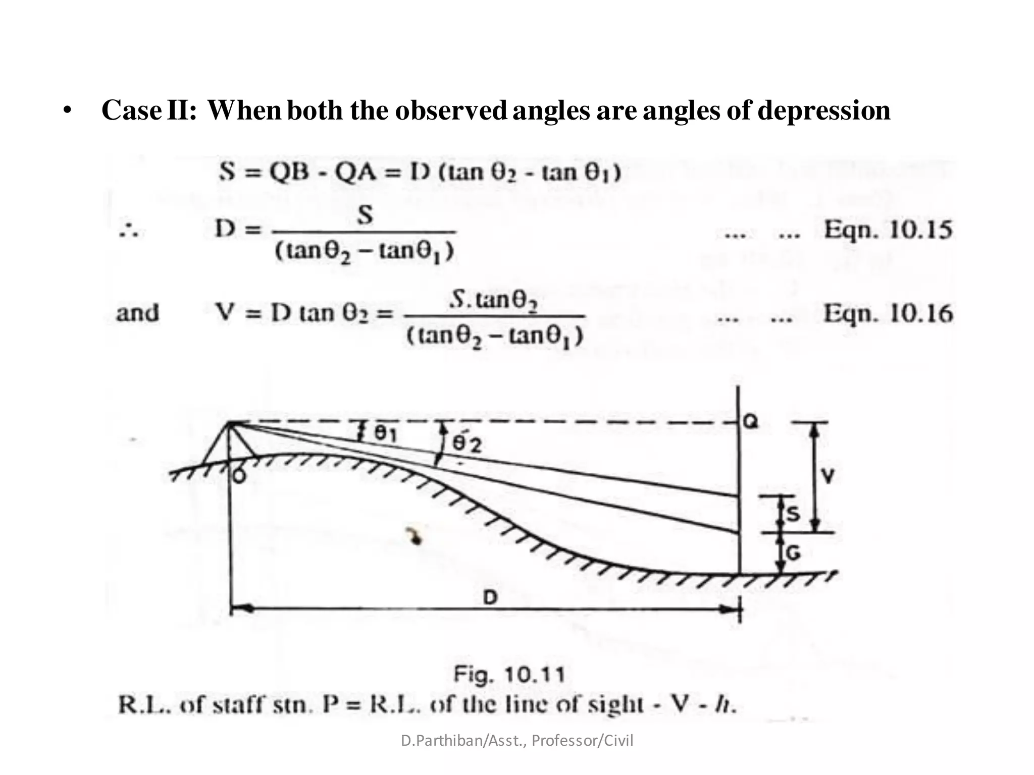 • Case II: Whenboth the observedangles are angles of depression
D.Parthiban/Asst., Professor/Civil
 