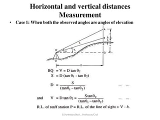 Horizontal and vertical distances
Measurement
• Case1: When both the observedangles are angles of elevation
D.Parthiban/Asst., Professor/Civil
 