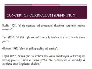 CONCEPT OF CURRICULUM (DEFINITION)
Definition of Curriculum
 