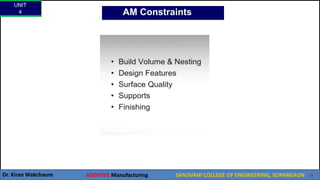 UNIT
4
Dr. Kiran Wakchaure ADDITIVE Manufacturing SANJIVANI COLLEGE OF ENGINEERING, KOPARGAON 15
AM Constraints
 