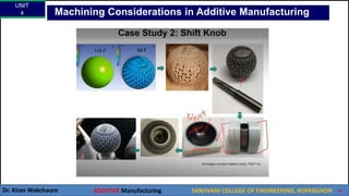 UNIT
4
Dr. Kiran Wakchaure ADDITIVE Manufacturing SANJIVANI COLLEGE OF ENGINEERING, KOPARGAON 29
Machining Considerations in Additive Manufacturing
 